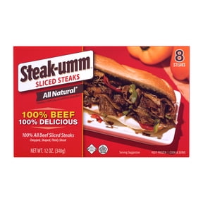 Steak-umm Sliced Steaks All-Natural 100% Beef, 12 oz 8 Count, (Frozen)