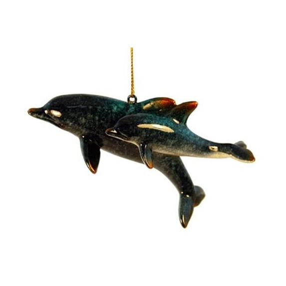 Steal Street YXF-165 4.25 in. Mom & Baby Dolphin Ceramic Decorative Ornament, Blue