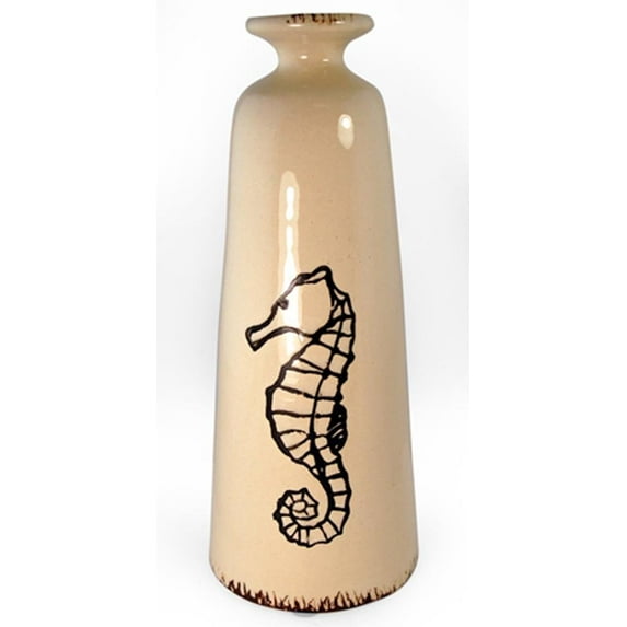 StealStreet JCE-950 Ss-Ug-Jce-950, 10.5" Seahorse Embellished Decorative Ceramic Vase, Off White