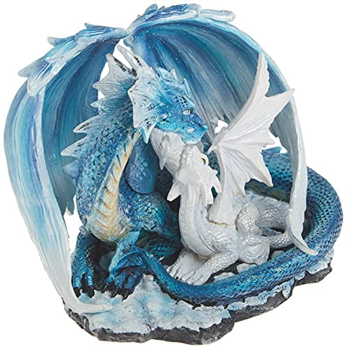 Blue Baby Dragon On Pyramid Glass Statue - 3.5 Inch Fantasy Figurine Collectible