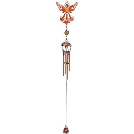 StealStreet SS-G-99367 Gem Copper Toned Wind Chime with Orange Flying Angel, 22.5"