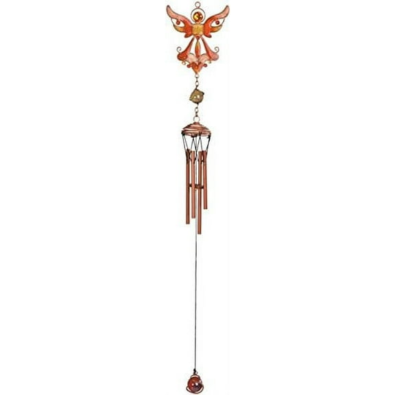 StealStreet SS-G-99367 Gem Copper Toned Wind Chime with Orange Flying Angel, 22.5"