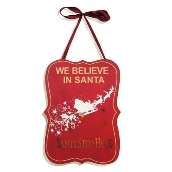 StealStreet SS-UG-MNA-110, 11" Height Light Up Long Rect Sleigh Red Plaque - Believe Santa