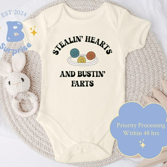 Stealin' Hearts Bustin' Farts Onesie, Funny Boy Baby Bodysuit, Humorous Infant Gift Cute Baby Onesie, BABY BODYSUIT LAT 4424