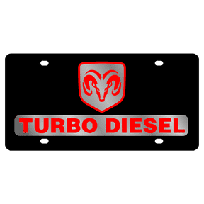 Stealth Black Carbon Steel Vanity License Plate 3D Emblem Dodge RAM Turbo Diesel