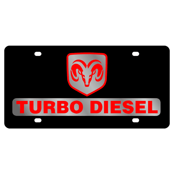 Stealth Black Carbon Steel Vanity License Plate 3D Emblem Dodge RAM Turbo Diesel