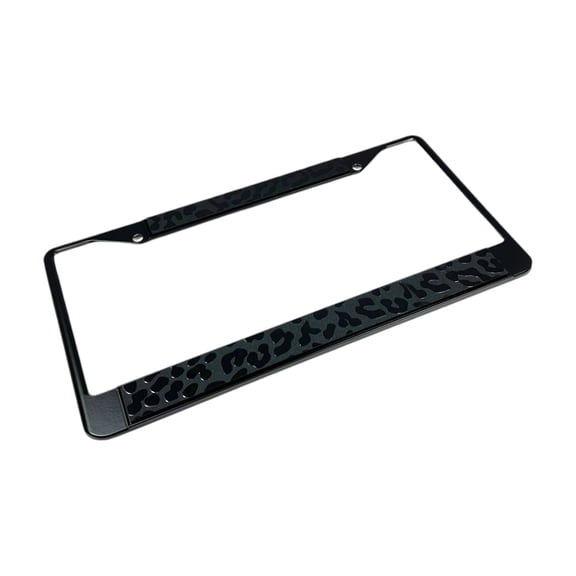 Stealth Black Leopard Print Zinc Stainless Steel 2-Hole License Plate Frame