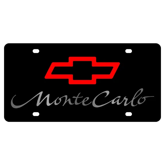 Stealth Black Premium Carbon Steel License Plate 3D Chevrolet Monte Carlo Emblem