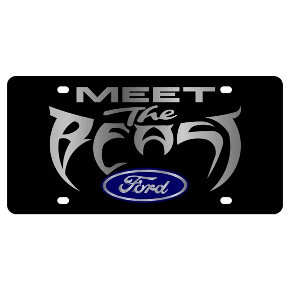 Stealth Black Premium Carbon Steel License Plate 3D Ford Meet The Beast Emblem