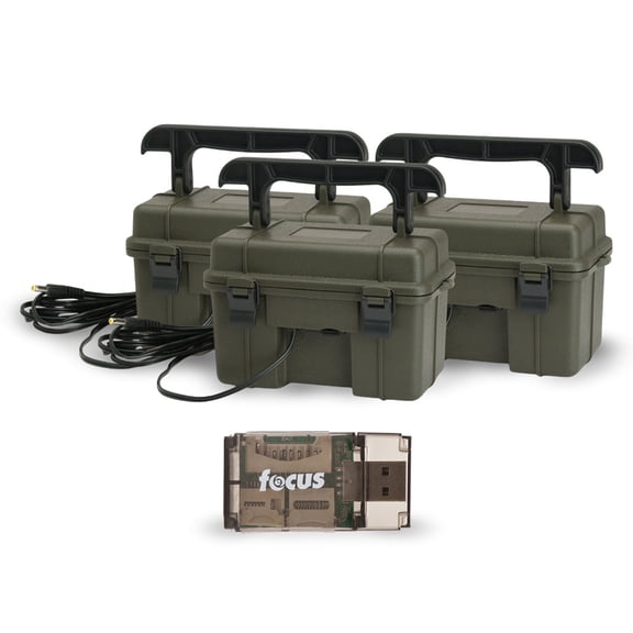 Stealth Cam 12V Weatherproof Battery Box with Sealed Lead Acid Battery for Trail Cameras (3-Pack, Dark Green) Bundle