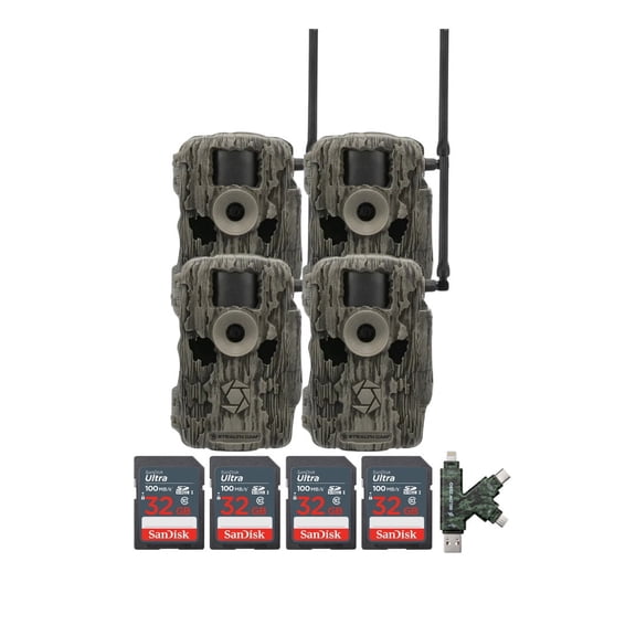 Stealth Cam 36MP Fusion Max Cellular Trail Camera with 80-Feet Detection Range (2-Pack) x 2 Bundle with 4-In-1 Card Reader and 32GB Ultra SDHC UHS-I Memory Card (4-Pack) (7 Items)