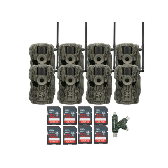 Stealth Cam 36MP Fusion Max Cellular Trail Camera with 80-Feet Detection Range (2-Pack) x 4 Bundle with 4-In-1 Card Reader and 32GB Ultra SDHC UHS-I Memory Card (8-Pack) (13 Items)