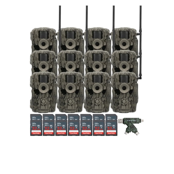 Stealth Cam 36MP Fusion Max Cellular Trail Camera with 80-Feet Detection Range (2-Pack) x 6 Bundle with 4-In-1 Card Reader and 32GB Ultra SDHC UHS-I Memory Card (12-Pack) (17 Items)