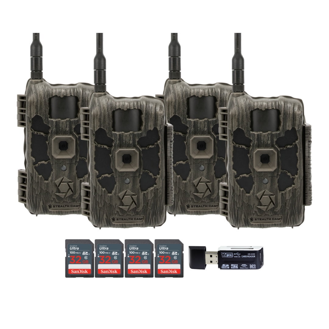 Stealth Cam 40MP Deceptor Max Cellular Trail Camera with 0.4-Second Trigger Speed (2-Pack) x 2 Bundle with 32GB Memory Card (4-Pack) and 4-in-1 Card Reader (7 Items)