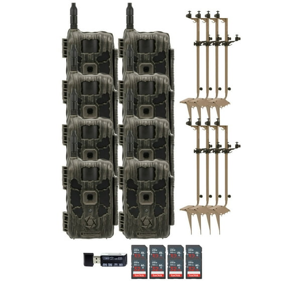 Stealth Cam 40MP Deceptor Max Cellular Trail Camera with 0.4-Second Trigger Speed (2-Pack) x 4 Bundle with Adjustable Mounting Post (8-Pack), Card Reader, and 32GB Memory Card (8-Pack) (21 Items)