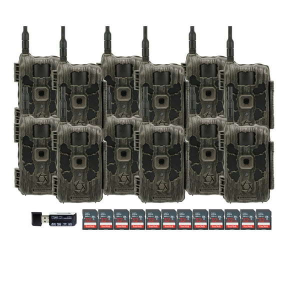 Stealth Cam 40MP Deceptor Max Cellular Trail Camera with 0.4-Second Trigger Speed (2-Pack) x 6 Bundle with 32GB Memory Card (12-Pack) and 4-in-1 Card Reader (19 Items)