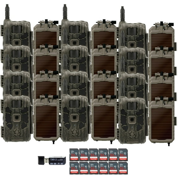 Stealth Cam 40MP Deceptor Max Cellular Trail Camera with 0.4-Second Trigger Speed (2-Pack) x 6 Bundle with Lithium Solar Power Panel (12-Pack), Card Reader, and 32GB Memory Card (12-Pack) (31 Items)