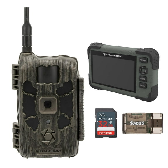 Stealth Cam 40MP Deceptor Max Cellular Trail Camera with 0.4-Second Trigger Speed Bundle with Stealth Cam SD Card Reader and Viewer, 32GB Memory Card, and Card Reader (4 Items)