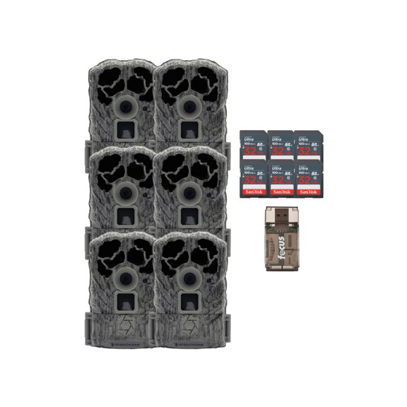 Stealth Cam Browtine 16MP Game Camera, Durable, 60ft Infrared Detection Range, Burst Mode 480 Video at 30FPS with 32 GB Memory Card and Card Reader (6 Pack)