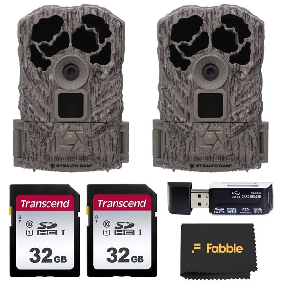 Stealth Cam Browtine 16MP Trail Camera (Model STC-BT16) 2-Pack Bundle with 32GB SDHC Memory Cards, Mounting Straps, Hi-Speed SD Card Reader, and Cleaning Cloth