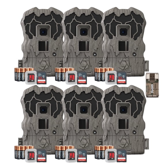 Stealth Cam Browtine 20MP Trail/Game Camera with 720P HD Video, 0.8s Trigger Speed, 60 Feet Flash, Night Mode, and 1-3 Image Burst - Camo (6 Pack)