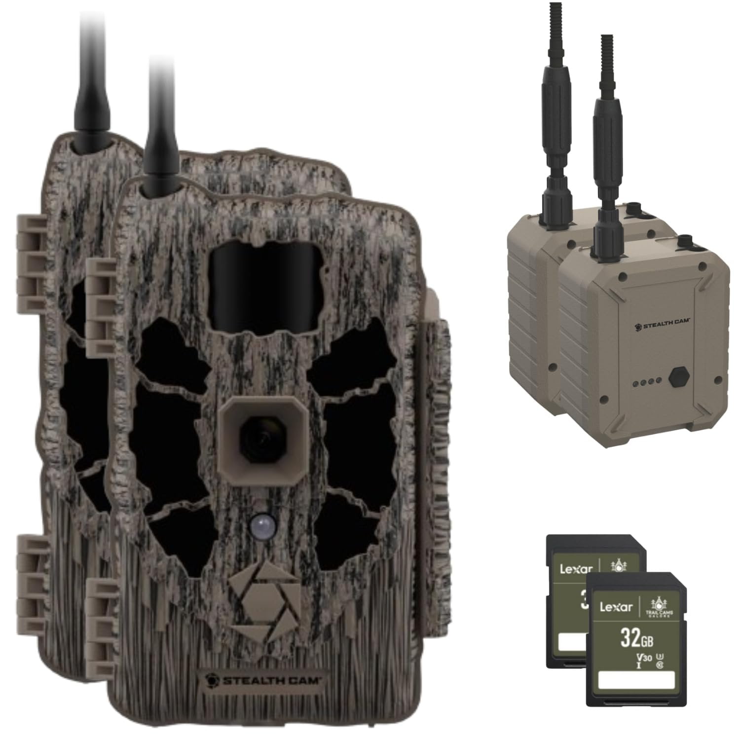 Stealth Cam Deceptor MAX Dual Sim 40MP Photo & 1440P QHD Video No-Glo LED Hunting Cellular Trail Camera, Available on AT&T & Verizon - 2 Pack + External Batteries + 32GB SD Cards