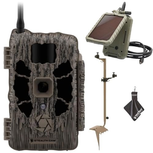 Stealth Cam Deceptor MAX Dual Sim 40MP Photo & 1440P QHD Video No-Glo LED Hunting Cellular Trail Camera, Available on AT&T & Verizon - Solar Panel, Mounting Post, & Cloth 1PK