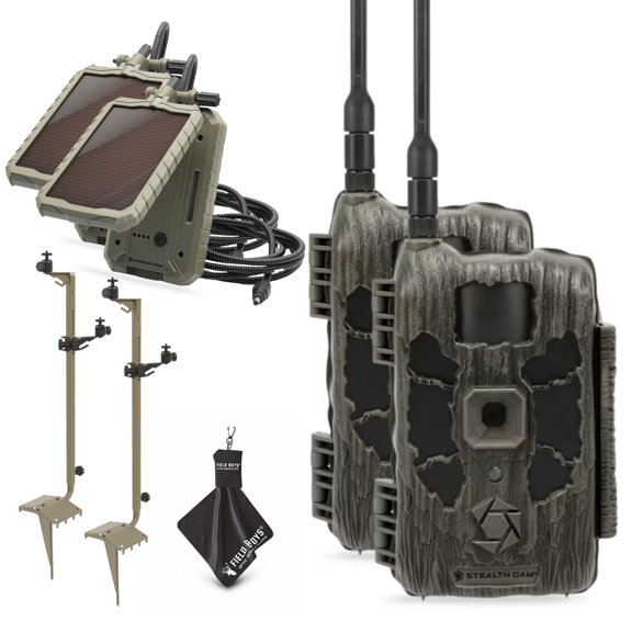 Stealth Cam Deceptor Max 2.0 Dual-Core Cellular Trail Camera 40MP Photos, 1440P Video w/Audio, NoGlow IR, 100ft Detection, GPS & DualSIM Includes Solar Panel, Tripod, & Cleaning Cloth 2PK