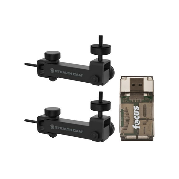 Stealth Cam Eco Mount with Horizontal Vertical Pivot Rugged Steel Tube Construction (Black, 2-Pack) Bundle with Card Reader (3 Items)