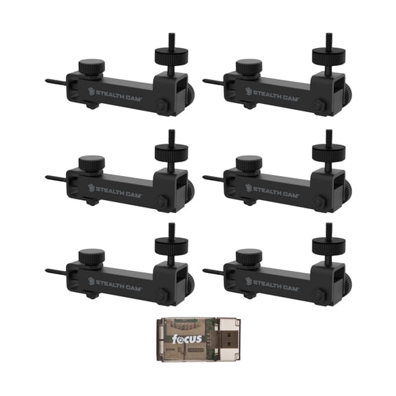 Stealth Cam Eco Mount with Horizontal Vertical Pivot Rugged Steel Tube Construction (Black, 6-Pack) Bundle with Card Reader (7 Items)