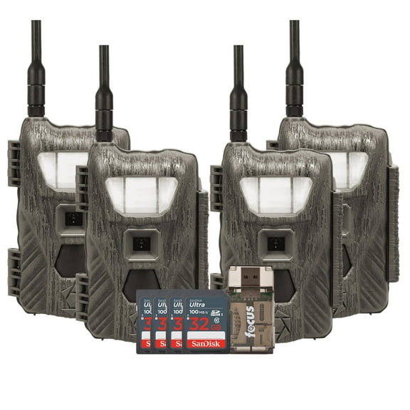Stealth Cam Flashback 40MP White Flash Cellular Trail Camera 4-Pack with Four 32GB Memory Cards and Card Reader