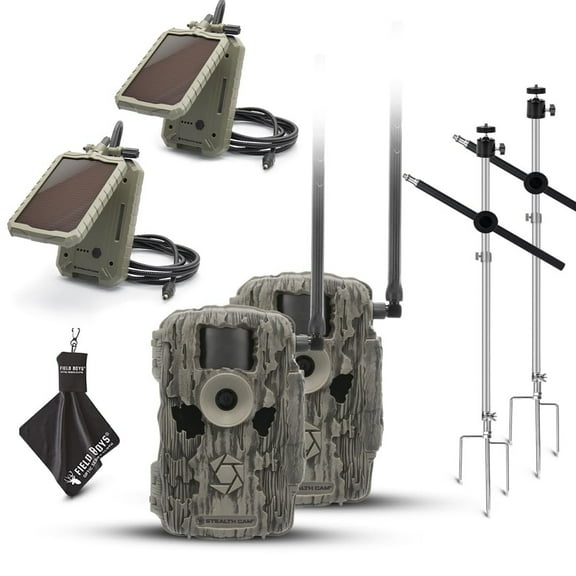 Stealth Cam Fusion MAX 36MP Cellular Trail Camera with Dual SIM AT&T & Verizon, 0.35s Trigger, 1080P Video, App Control, Includes Solar Panel, Pole, & Cleaning Cloth 2PK