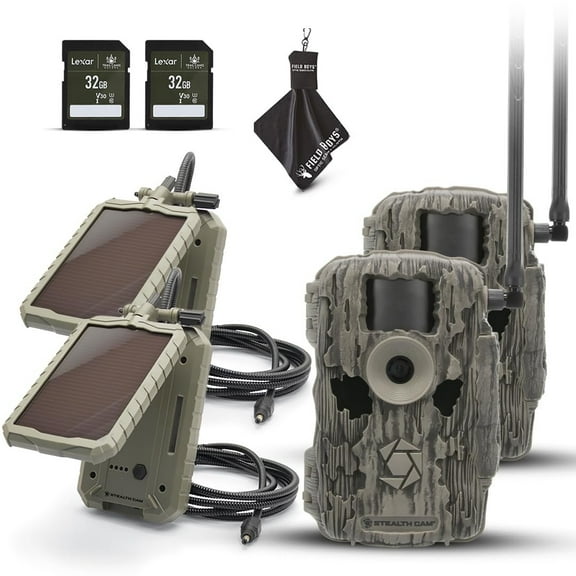 Stealth Cam Fusion MAX 36MP Cellular Trail Camera with Dual SIM AT&T & Verizon, 0.35s Trigger, 1080P Video, App Control, Includes Solar Panel, SD Card, & Cleaning Cloth 2PK