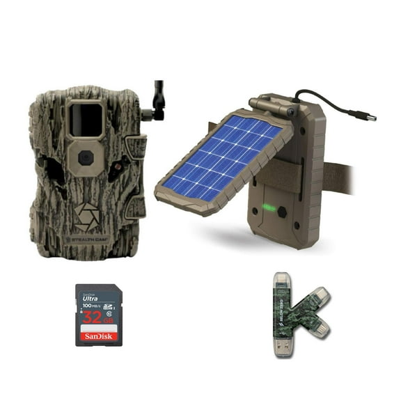 Stealth Cam Fusion X 26MP Trail Camera (AT&T) with 32GB SDHC Memory Card and Solar Panel