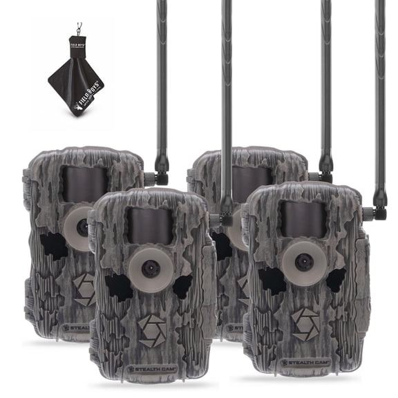 Stealth Cam Fusion X-Pro 2 Pack Dual Sim 36 MP Photo & 720P HD Video 0.4 Sec Trigger Speed Wireless Hunting Trail Camera - Available on AT&T & Verizon + Cleaning Cloth 4PK