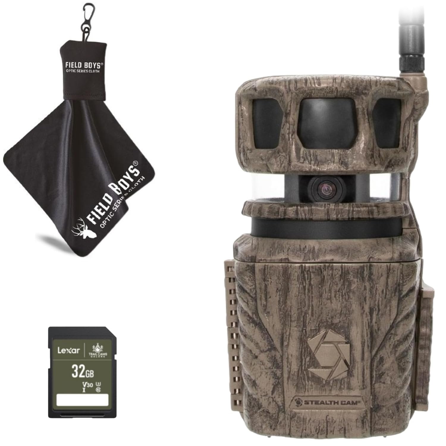 Stealth Cam Revolver 36MP Trail Camera with 1080P HD Video at 30 FPS, 0.4 Sec Trigger Speed, 360 Panoramic View, Built-in GPS, Verizon/AT&T Cellular, 32GB SD Card, and Microfiber Cleaning Cloth