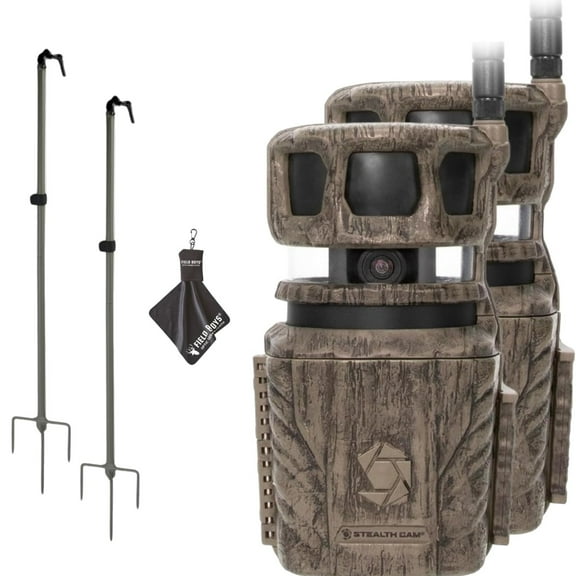 Stealth Cam Revolver 36MP Trail Camera with 1080P HD Video at 30 FPS, 0.4 Sec Trigger Speed, 360 Panoramic View, Built-in GPS, Verizon/AT&T Cellular, Adjustable Durable Steel Post, and Cloth 2PK