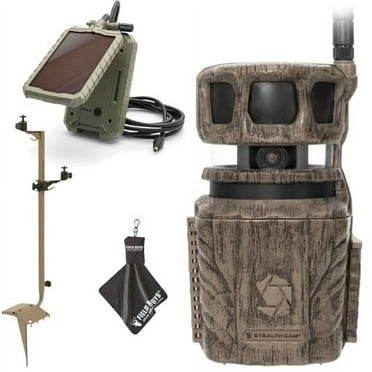 Stealth Cam Revolver 36MP Trail Camera with 1080P HD Video at 30 FPS, 0.4 Sec Trigger Speed, 360 Panoramic View, Built-in GPS, Verizon/AT&T Cellular, Solar Panel, Mounting Post, & Cloth 1PK