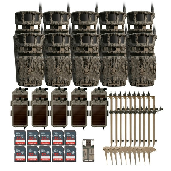 Stealth Cam Revolver 40MP Pro 360-Degree Cellular Trail Camera (10-Pack) Bundle with Mounting Post (10-Pack), Solar Power Panel (10-Pack), 32GB Memory Card (10-Pack), and SD Card Reader (41 Items)