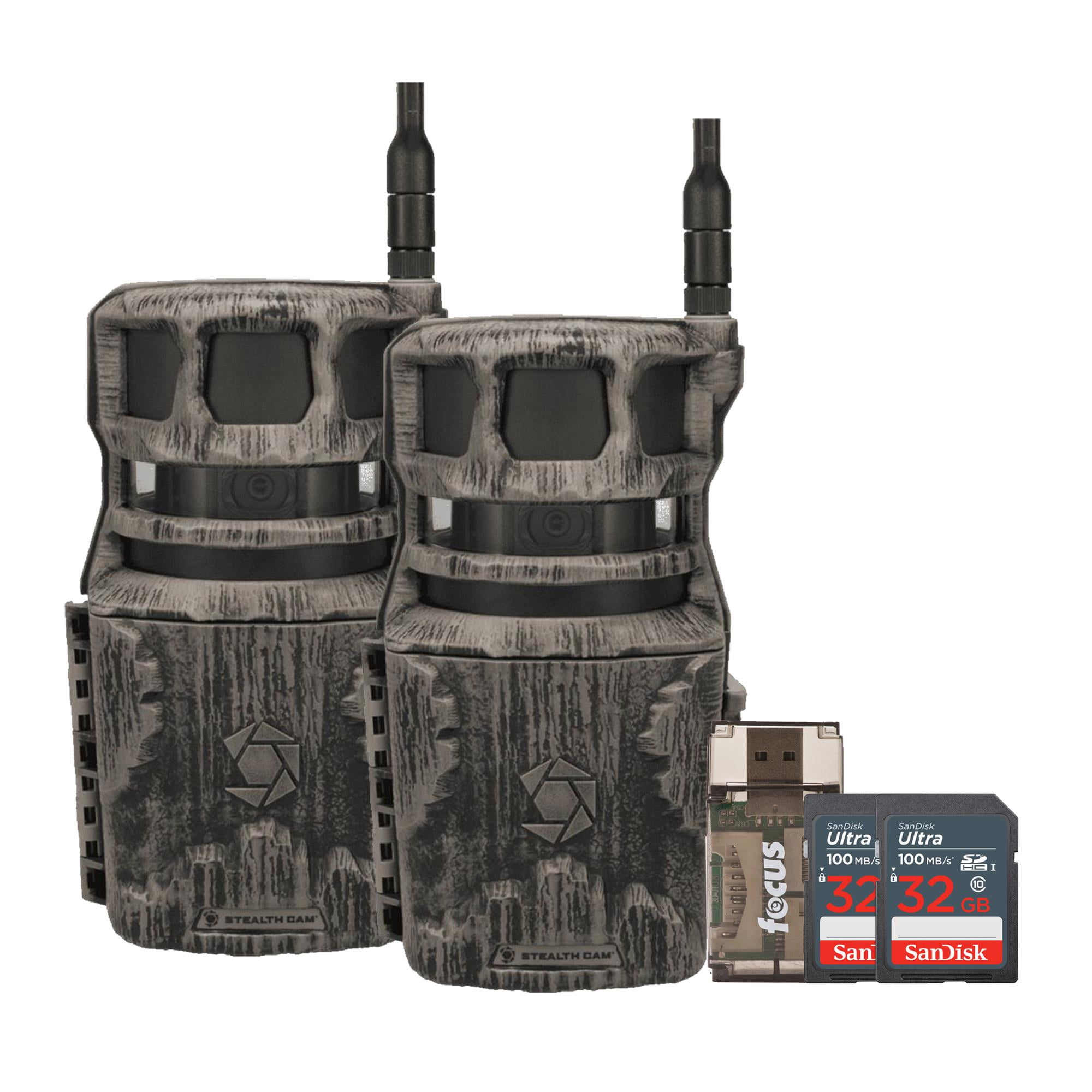 Stealth Cam Revolver 40MP Pro 360 Degree Cellular Trail Camera 2-Pack with Two 32GB Memory Cards and Card Reader