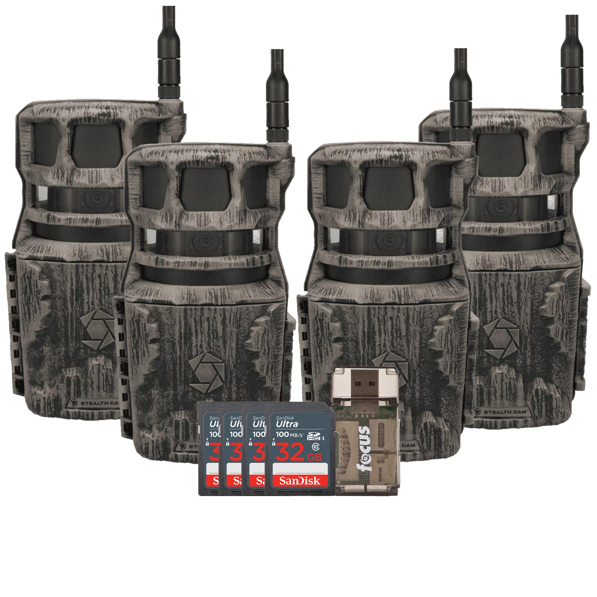 Stealth Cam Revolver 40MP Pro 360 Degree Cellular Trail Camera 4-Pack with Four 32GB Memory Cards and Card Reader