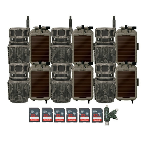 Stealth Cam Revolver 40MP Pro 360 Degree Cellular Trail Camera (6-Pack) Bundle with Li Solar Power Panel (6-Pack), 32GB Ultra SDHC UHS-I Memory Card (6-Pack), and SD USB 2.0 Card Reader (19 Items)