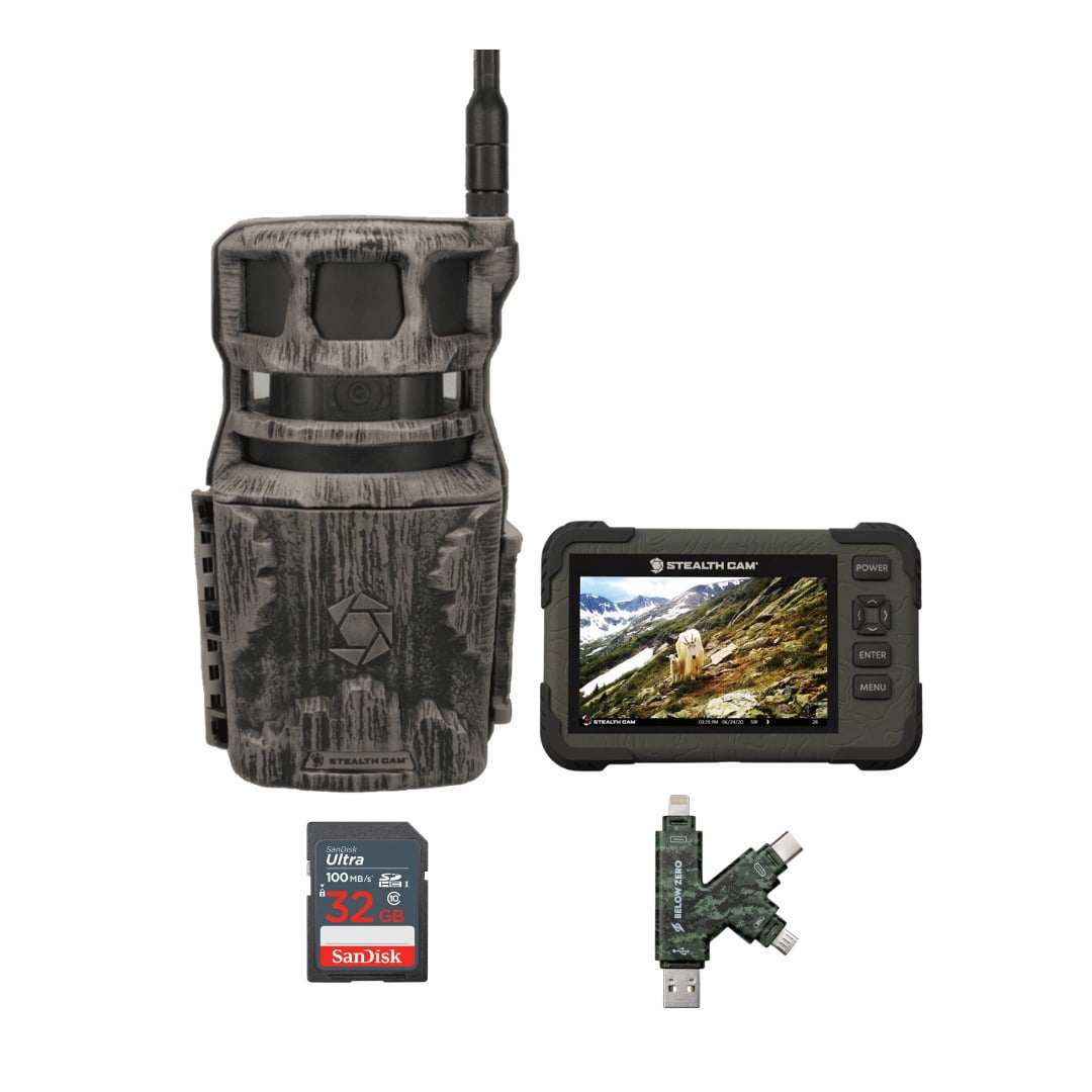 Stealth Cam Revolver 40MP Pro 360 Degree Cellular Trail Camera Bundle with 4.3-Inch LCD Screen SD Card Reader-Viewer, 32GB Ultra SDHC UHS-I Memory Card, and Hi-Speed SD USB 2.0 Card Reader (4 Items)