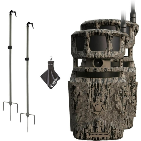 Stealth Cam Revolver PRO 40MP Photo 1440P at 30 FPS QHD Video 0.4 Sec Trigger Speed 360-Degree Panoramic View Built-in GPS Hunting Cellular Trail Camera, Adjustable Durable Steel Post, and Cloth 2PK