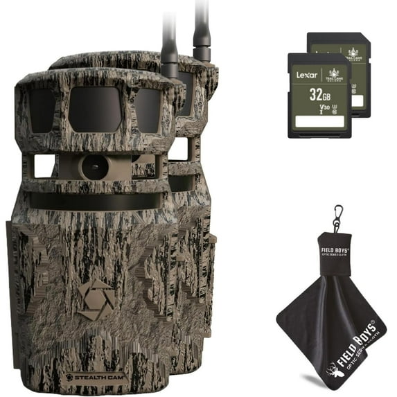 Stealth Cam Revolver PRO 40MP Photo 1440P at 30 FPS QHD Video 0.4 Sec Trigger Speed 360-Degree Panoramic View Built-in GPS Hunting Cellular Trail Camera, 32GB SD Card, and Cleaning Cloth 2 PK