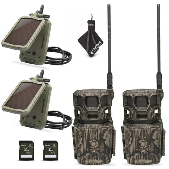 Stealth Cam Revolver Pro 2.0  360 Cellular Trail Camera with Auto-Scan, No-Glow IR Flash, 0.4s Trigger Speed, HD Video, Verizon/AT&T Compatible Includes Solar Panel, SD Card, & Cloth 2PK