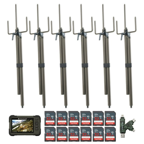 Stealth Cam SD Card Reader and Viewer with 4.3-Inch LCD Touchscreen and Touch Detection (6-Pack) Bundle with Trail Camera Mount Stick (6-Pack), 32GB Memory Card (12-Pack), and Card Reader (25 Items)