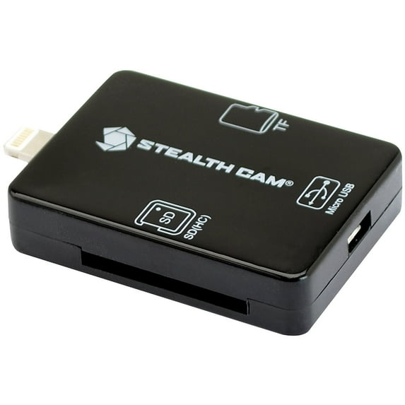 STEALTH CAM Memory Card Reader for iOS Devices | Portable Compact Lightning Connection Hunting Trail Camera Images Viewing SD/MicroSD/MMC 4.0 Memory Card Reader