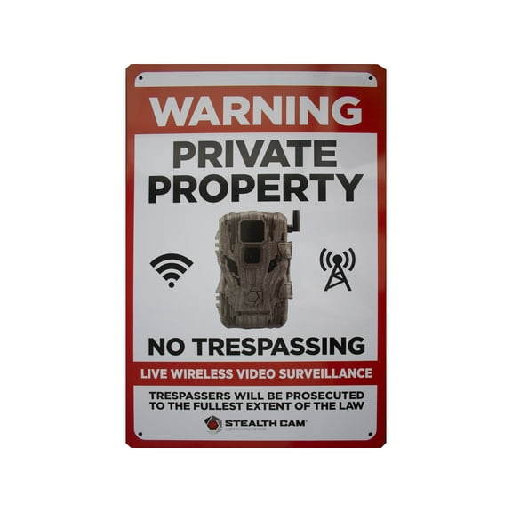 Stealth Cam Live Wireless Video Surveillance Sign, Weather-Resistant Tin-Plated Metal, Pre-Drilled Mounting Holes (STC-SIGN-LWVS)