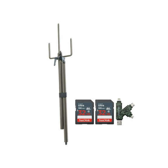 Stealth Cam Trail Camera Mount Stick Bundle with 32GB Ultra SDHC UHS-I Memory Card (2-Pack) and Hi-Speed SD USB 2.0 Card Reader (4 Items)